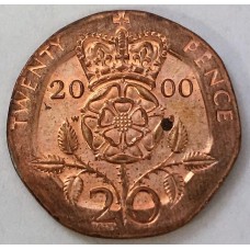 GREAT BRITAIN UK 2000 . TWENTY 20 PENCE COIN . ERROR . COPPER PLANCHET